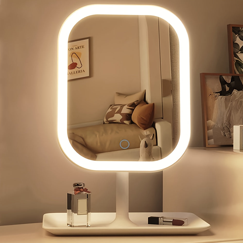Miroir de Maquillage LED – Rechargeable avec 3 Modes de Lumière et Contrôle Tactile