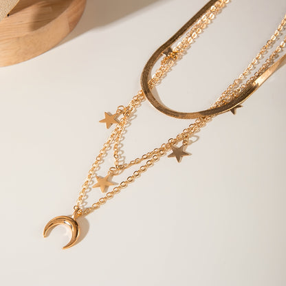 Collier Chaîne Minimaliste – Pendentif Étoile et Lune, Idéal pour Soirées