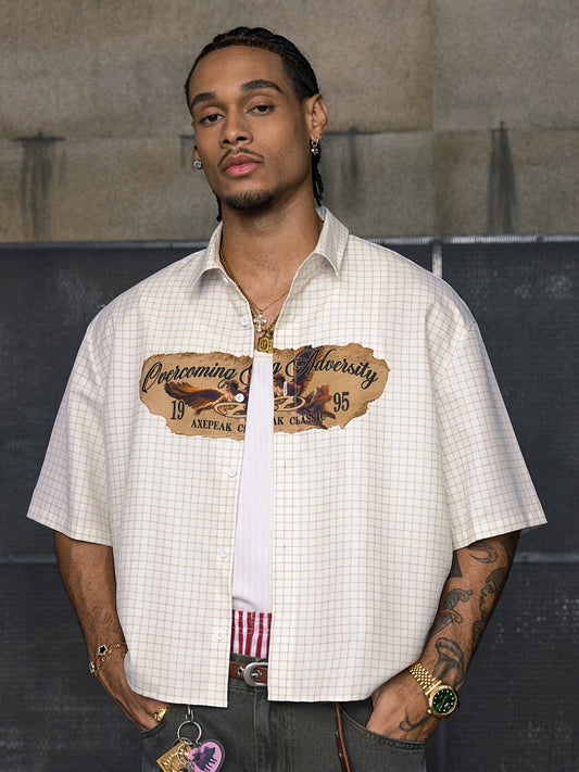 Chemise Courte Homme à Manches Courtes Motif Carreaux Vintage
