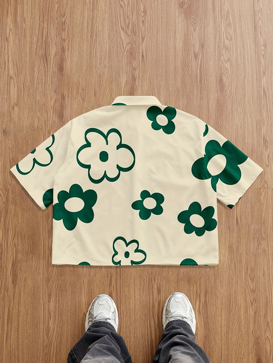 Chemise Courte Homme à Motif Floral Décontracté