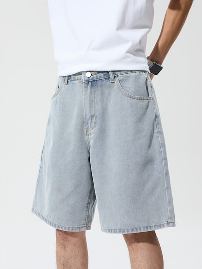 1pc Men's Streetwear Shorts - Loose Fit Non-Stretch Jeans-like Pants with Lettering, Knee-Length Casual Urban Outfit for Concerts, Festivals - Machine Washable, Concert Attire, Trendy Design, Denimlike Fabric, Festival Goers