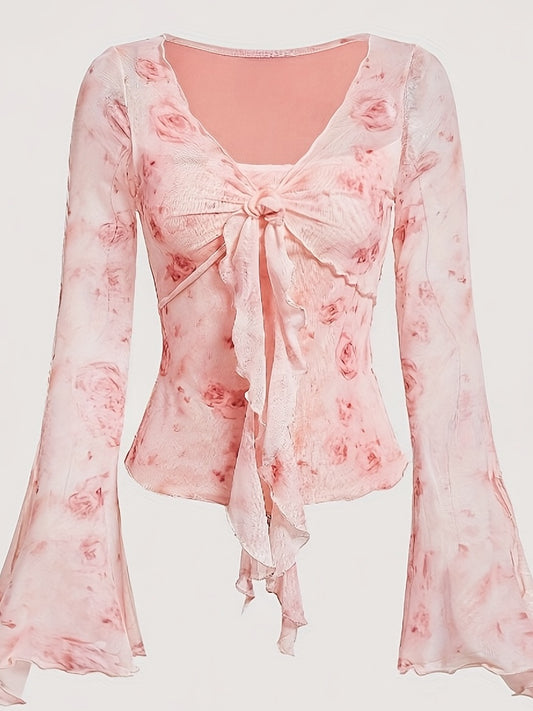 T-shirt femme floral manches cloche