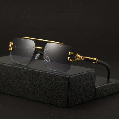 A Pair of Men'S Metal Square Frameless Retro High-End Exquisite Luxurious Business Casual Versatile Minimalist Stylish Flat Glasses