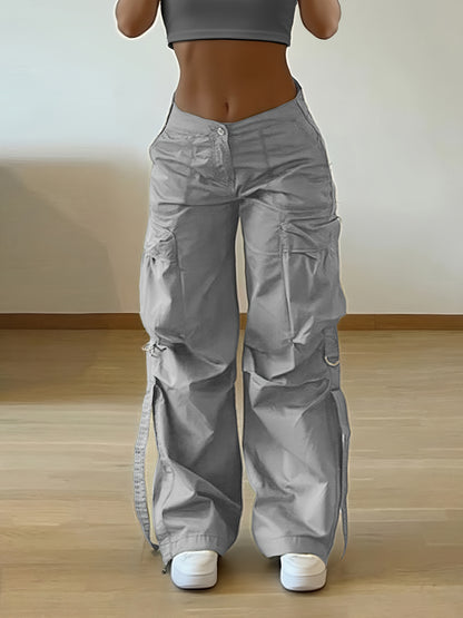 Women'S Trendy Street-Style Cargo Pants with Jogger Ties And Button Details