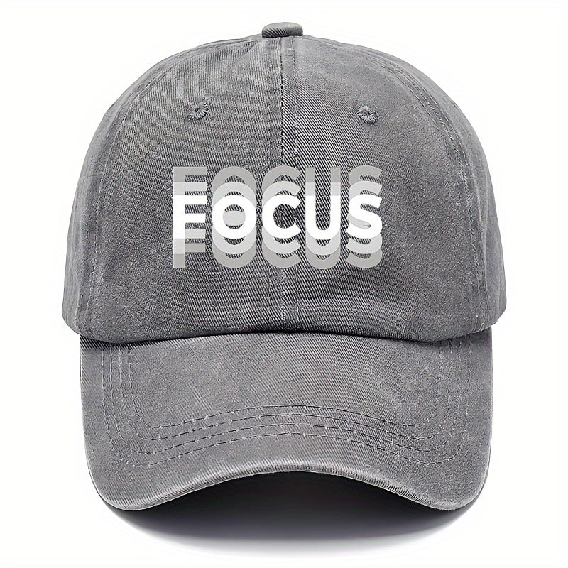 1pc FOCUS Themed Washed Cotton Baseball Cap, Adjustable Hat Suitable for Both Men And Women