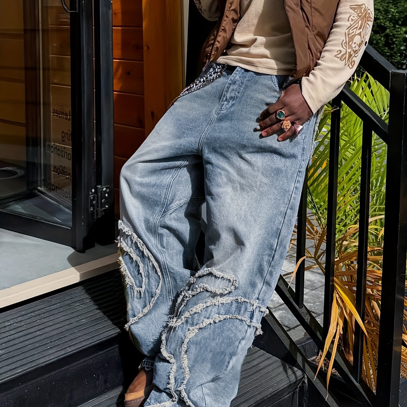 American high retro old washed jeans Men's loose wild straight pants