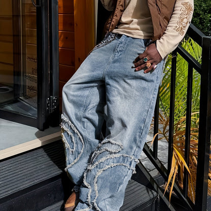 American high retro old washed jeans Men's loose wild straight pants