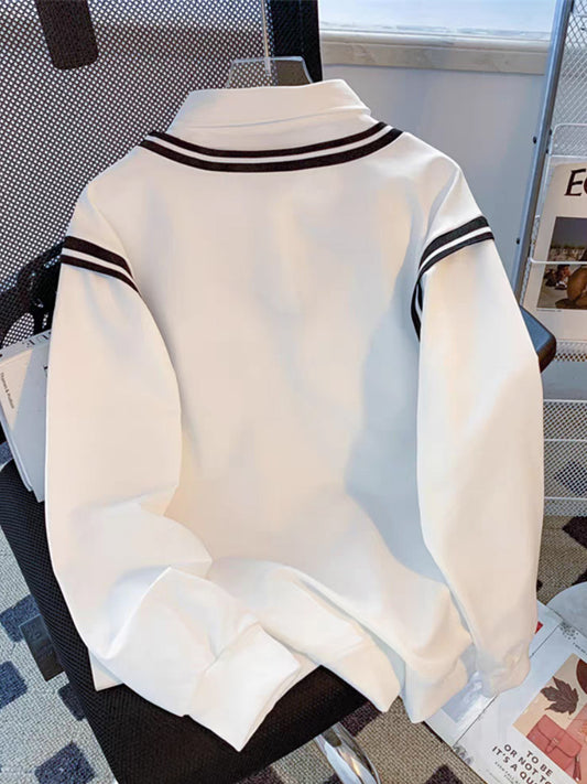 T-shirt Femme Manche Longue – Col Trendy, Look 2-en-1 Color-Block, Style Vintage et Décontracté