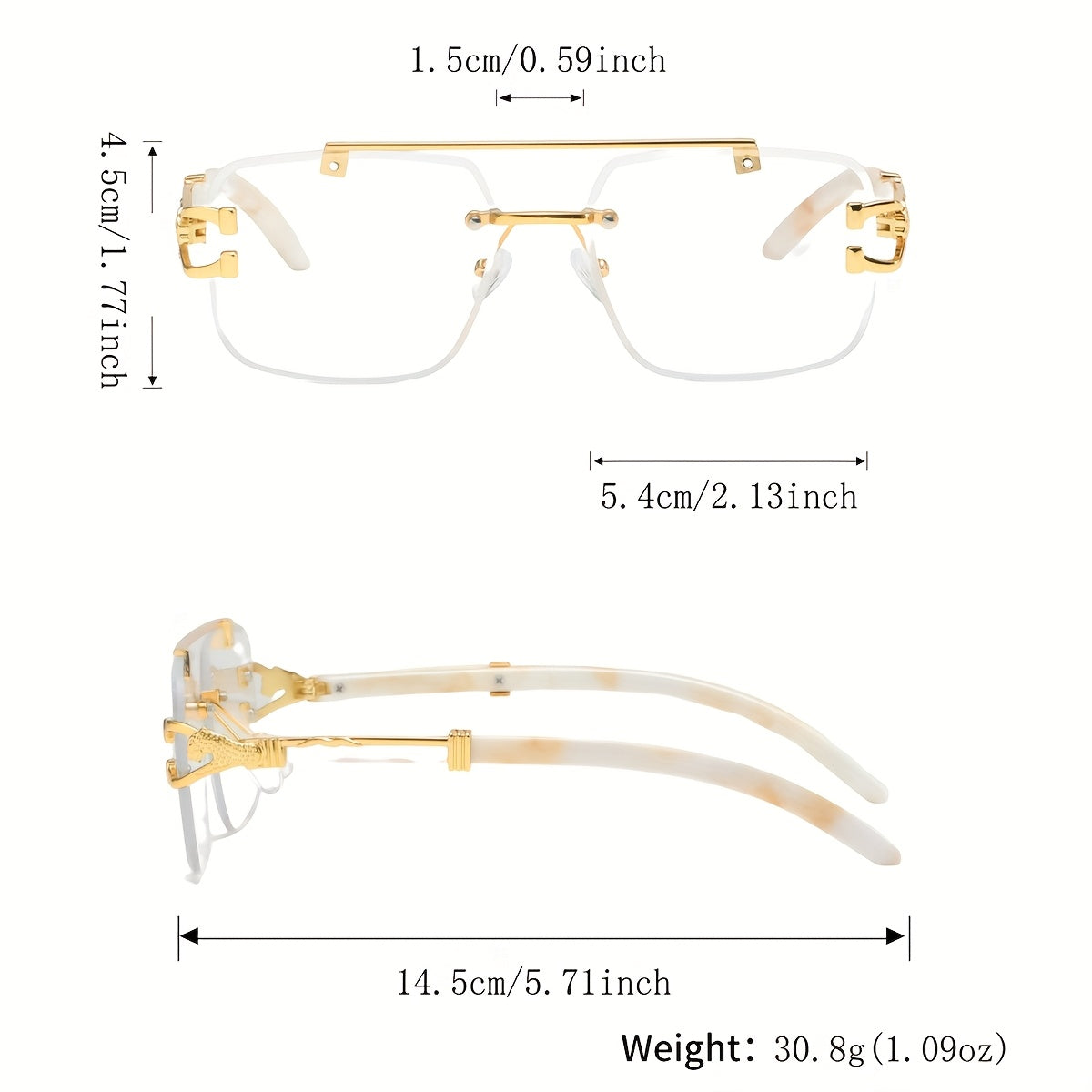 A Pair of Men'S Metal Square Frameless Retro High-End Exquisite Luxurious Business Casual Versatile Minimalist Stylish Flat Glasses