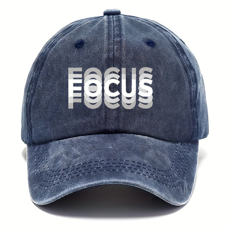 1pc FOCUS Themed Washed Cotton Baseball Cap, Adjustable Hat Suitable for Both Men And Women