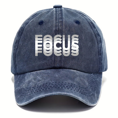 1pc FOCUS Themed Washed Cotton Baseball Cap, Adjustable Hat Suitable for Both Men And Women