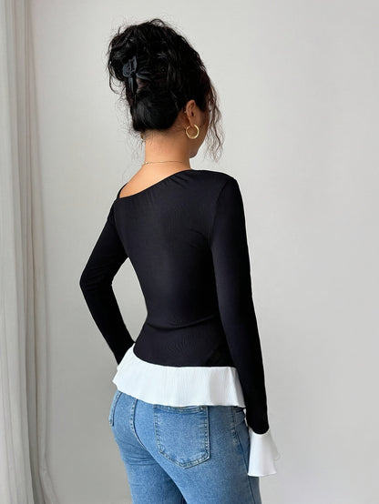 Top femme élégant – Épaules dénudées et manches longues