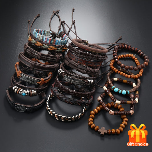 Ensemble 21 Bracelets Tressés Unisexe – Style Vintage et Festif pour Tous les Jours