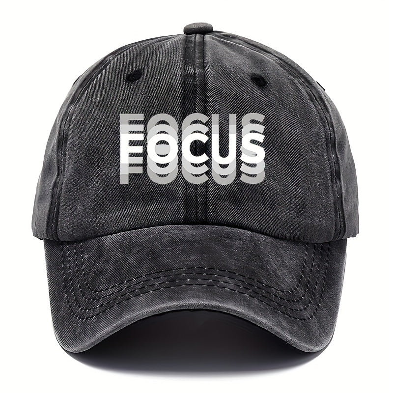 1pc FOCUS Themed Washed Cotton Baseball Cap, Adjustable Hat Suitable for Both Men And Women