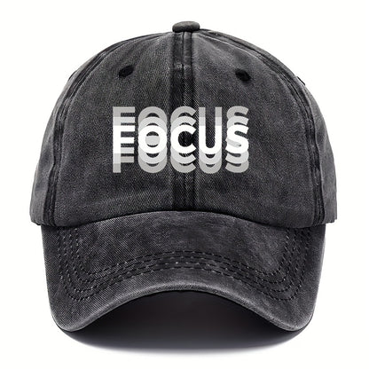 1pc FOCUS Themed Washed Cotton Baseball Cap, Adjustable Hat Suitable for Both Men And Women