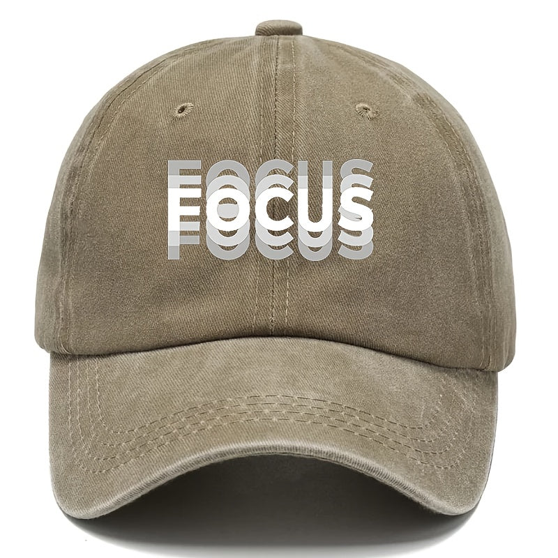 1pc FOCUS Themed Washed Cotton Baseball Cap, Adjustable Hat Suitable for Both Men And Women