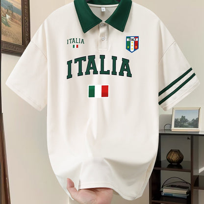 2025 New Summer Men'S Polo Shirt with Italian Flag Pattern, Breathable And Casual for Outdoor Sports, Featuring a Comfortable And Breathable Design