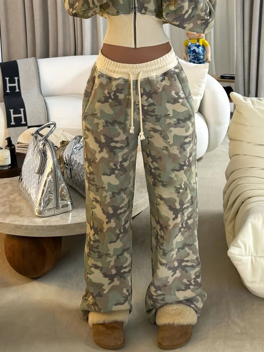 Color-Blocked Camo Street Casual Straight-Leg Pants for Women