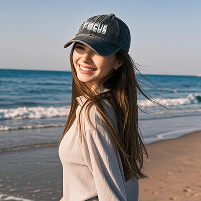 1pc FOCUS Themed Washed Cotton Baseball Cap, Adjustable Hat Suitable for Both Men And Women