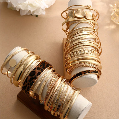 Set de Bracelets Vintage “Old Money” – 7/10/12 Pièces, Motifs Léopard et Nœud Torsadé, Élégance Intemporelle pour Femmes