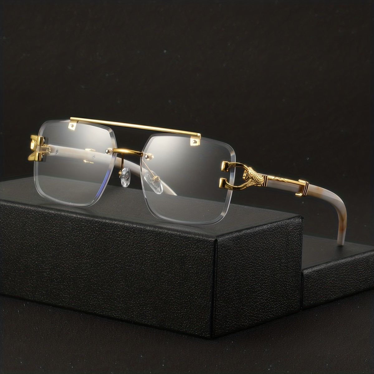 A Pair of Men'S Metal Square Frameless Retro High-End Exquisite Luxurious Business Casual Versatile Minimalist Stylish Flat Glasses