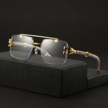 A Pair of Men'S Metal Square Frameless Retro High-End Exquisite Luxurious Business Casual Versatile Minimalist Stylish Flat Glasses