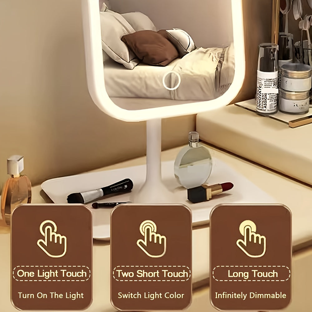 Miroir de Maquillage LED – Rechargeable avec 3 Modes de Lumière et Contrôle Tactile