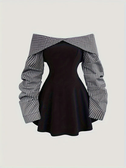 Jupe Longue Femme à Manches Longues – Design Une Épaule, Bloc-Couleur