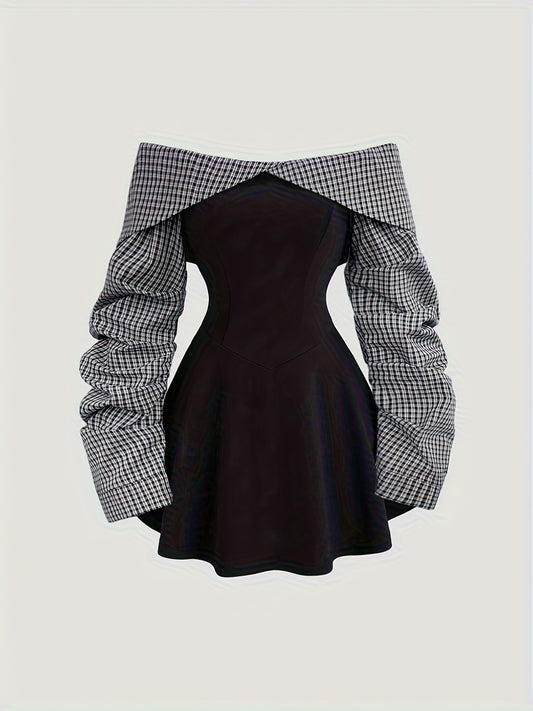 Jupe Longue Femme à Manches Longues – Design Une Épaule, Bloc-Couleur