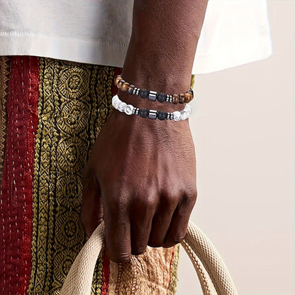 Lot de 4 Bracelets Perles Homme/Femme – Œil de Tigre & Turquoise Blanche