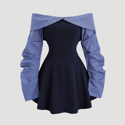 Jupe Longue Femme à Manches Longues – Design Une Épaule, Bloc-Couleur