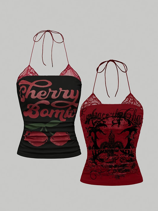 Ensemble deux pièces femme – Top halter & dentelle