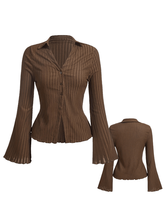 Chemise femme manches larges & bords ondulés