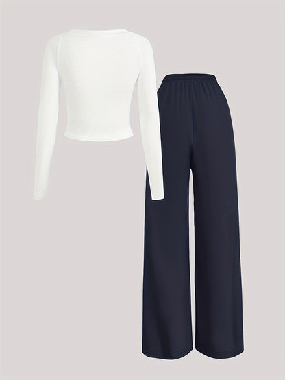 Ensemble femme 2pcs – T-shirt manches longues & pantalon à cordon