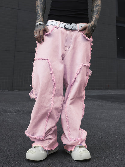 Jean Homme Coupe Large – Style Streetwear Décontracté avec Finitions Effilochées, Pantalon Casual