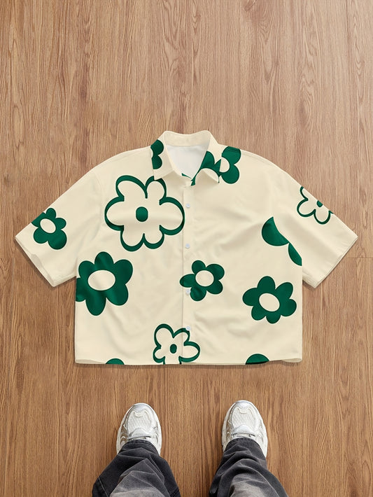 Chemise Courte Homme à Motif Floral Décontracté