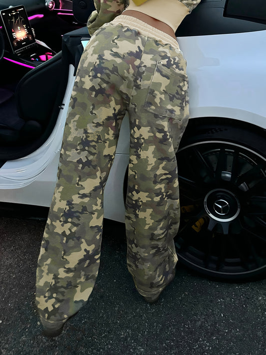 Color-Blocked Camo Street Casual Straight-Leg Pants for Women