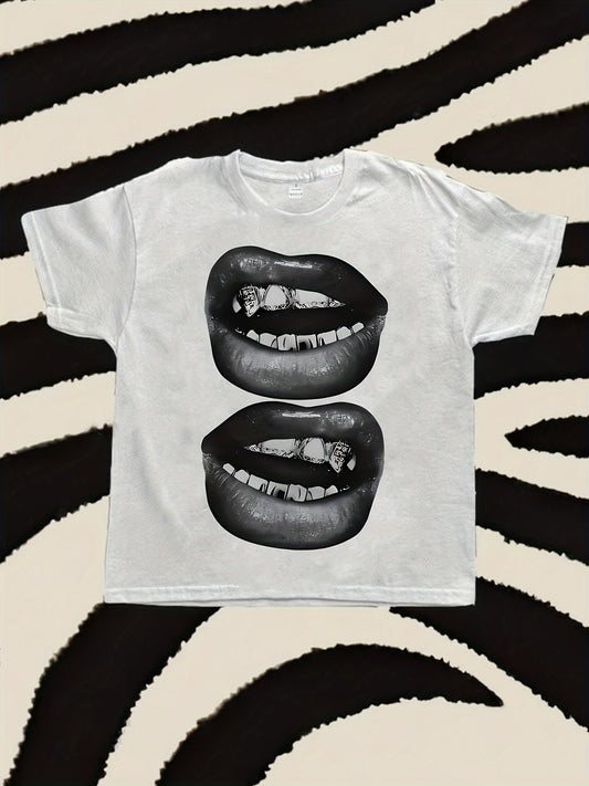 T-shirt décontracté femme à motif lèvres audacieux