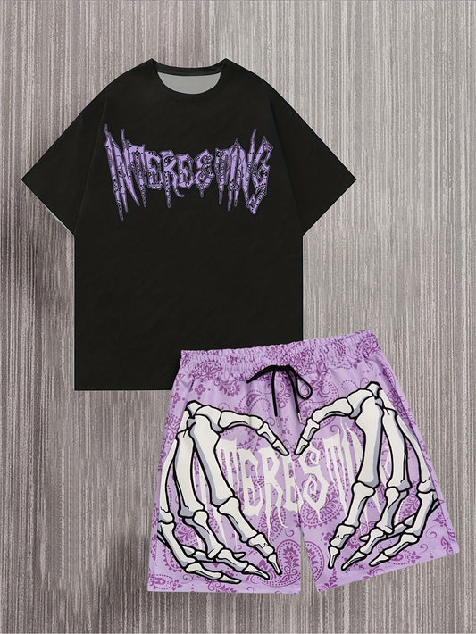 Set T-shirt & Short Imprimé Vague – Look Casual & Tendance, Coupe Ample