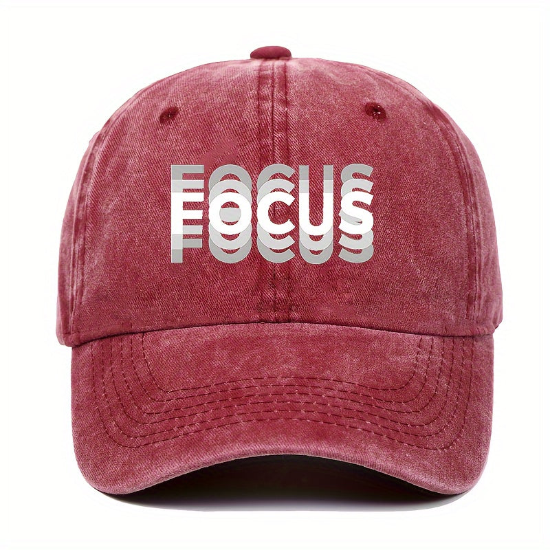 1pc FOCUS Themed Washed Cotton Baseball Cap, Adjustable Hat Suitable for Both Men And Women