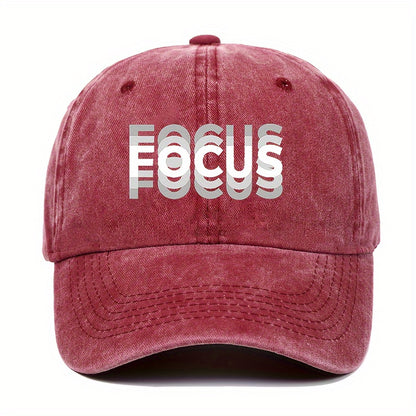 1pc FOCUS Themed Washed Cotton Baseball Cap, Adjustable Hat Suitable for Both Men And Women