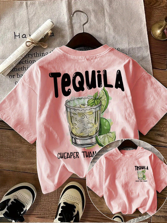T-shirt Femme Blanc – Graphique Tequila & Lime avec Slogan “Cheaper Than Relax”