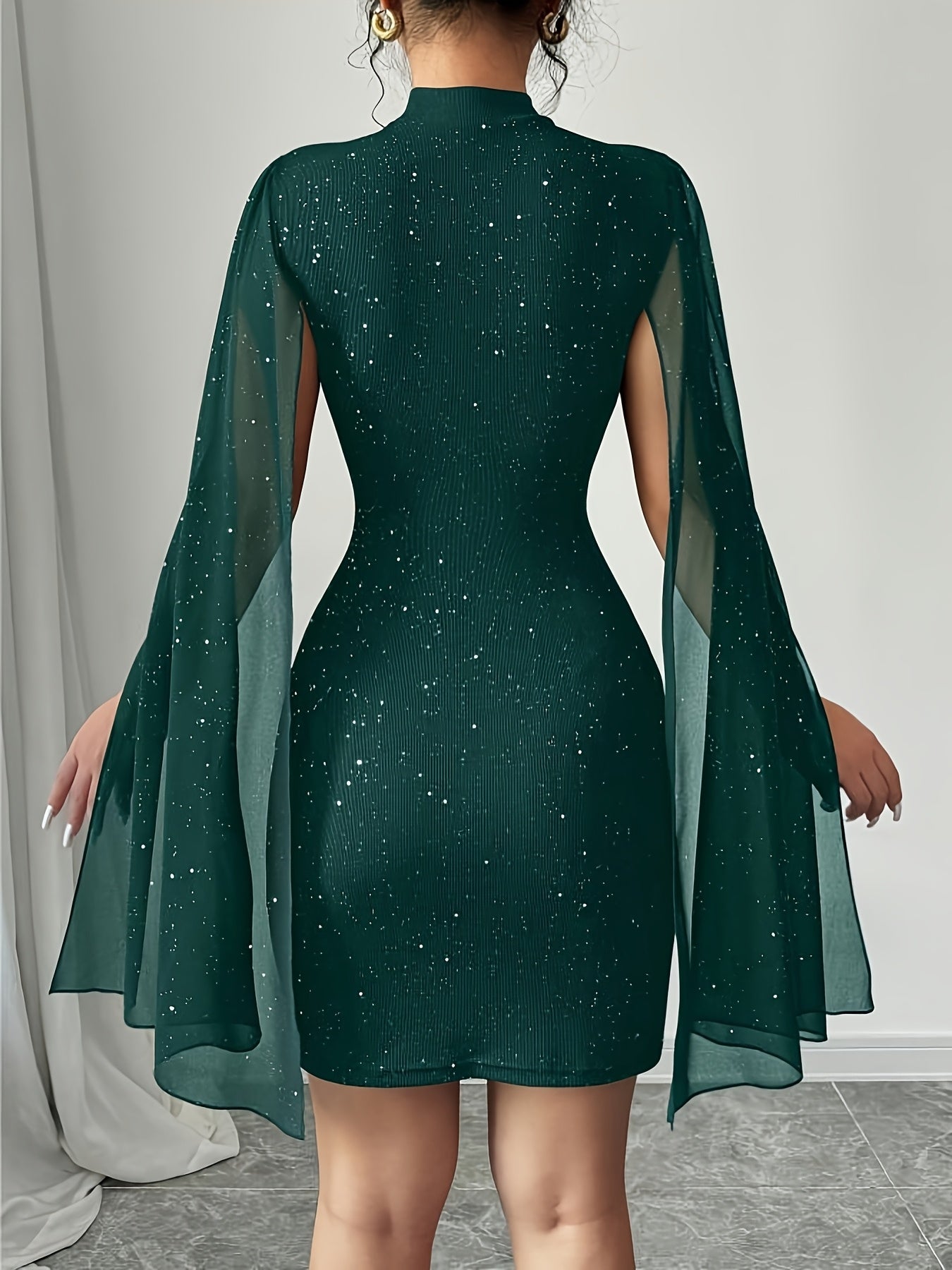 Robe Femme de Soirée – Col Montant, Style Cape Brillant, Parfaite pour Clubs et Fêtes