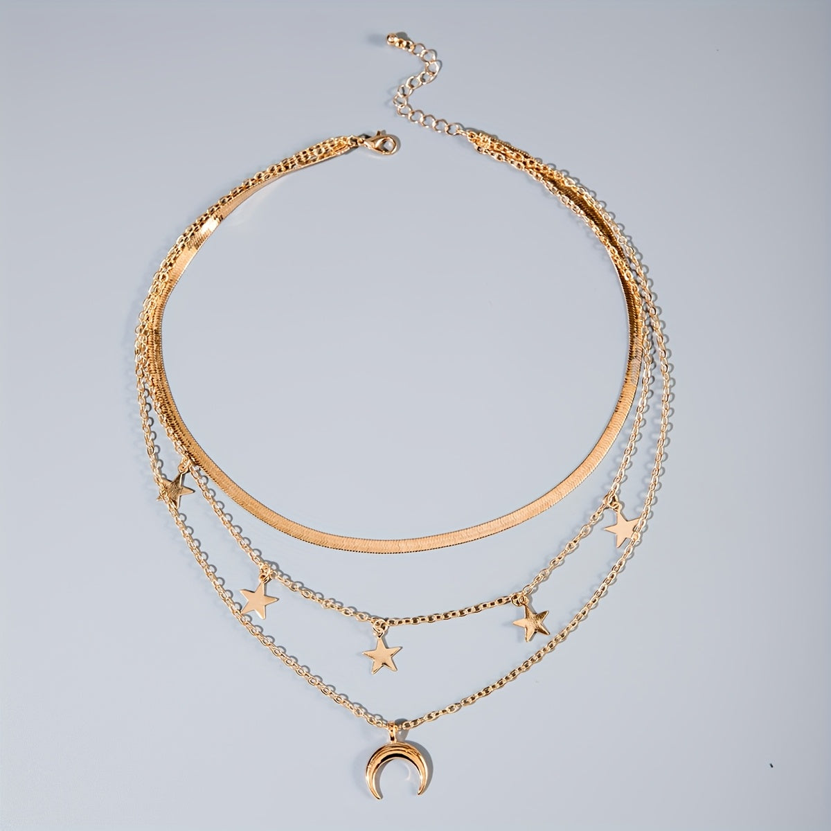 Collier Chaîne Minimaliste – Pendentif Étoile et Lune, Idéal pour Soirées