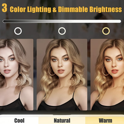 Miroir de Maquillage LED – Rechargeable avec 3 Modes de Lumière et Contrôle Tactile