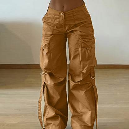 Women'S Trendy Street-Style Cargo Pants with Jogger Ties And Button Details