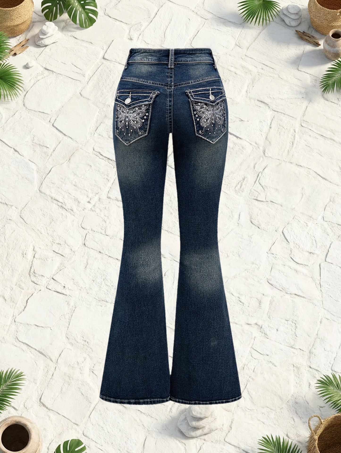 Pantalon denim femme tendance – Poches arrière décorées