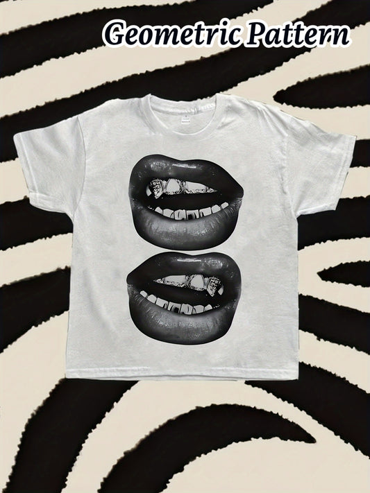 T-shirt décontracté femme à motif lèvres audacieux