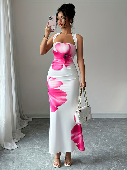 Robe Florale Sans Manches – Taille Marquée et Longueur Mi‑mollet