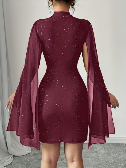 Robe Femme de Soirée – Col Montant, Style Cape Brillant, Parfaite pour Clubs et Fêtes